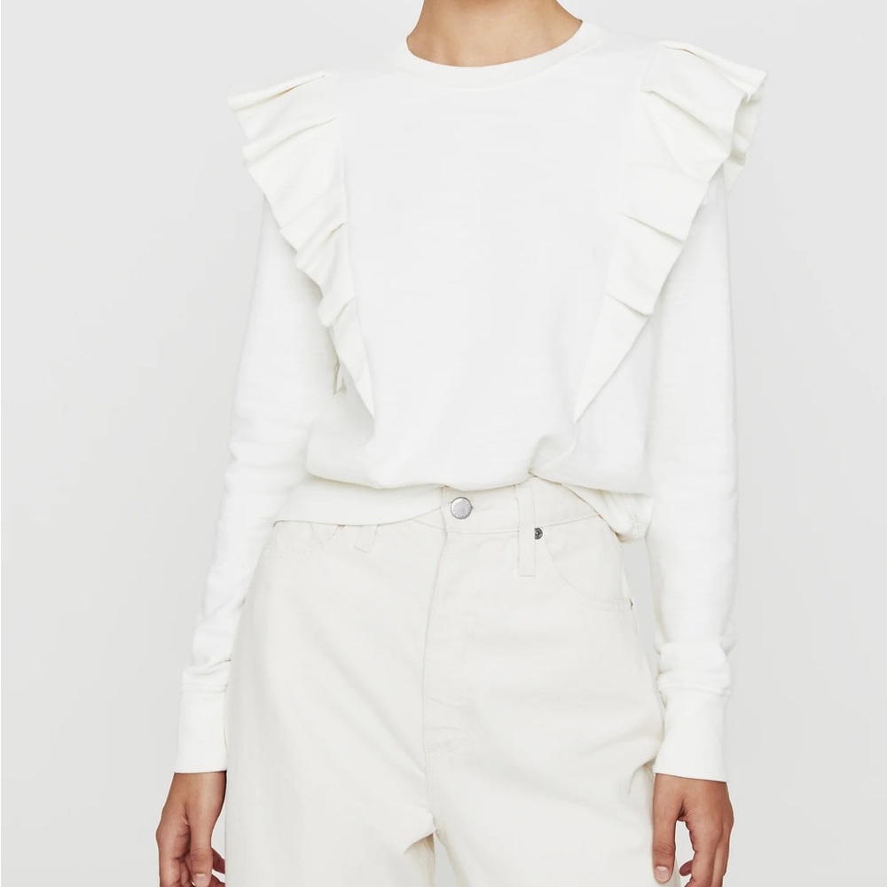 Ag Adriano Goldschmied Cream Ruffled Long Sleeve Sweatshirt